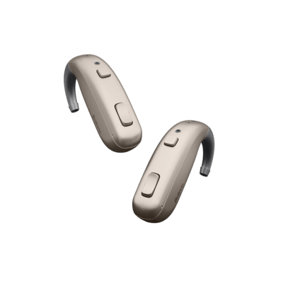Beltone Boost Max S hearing aid in sand, designed for discreet use and effective sound amplification