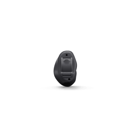 A completely in canal hearing aid in the colour anthracite